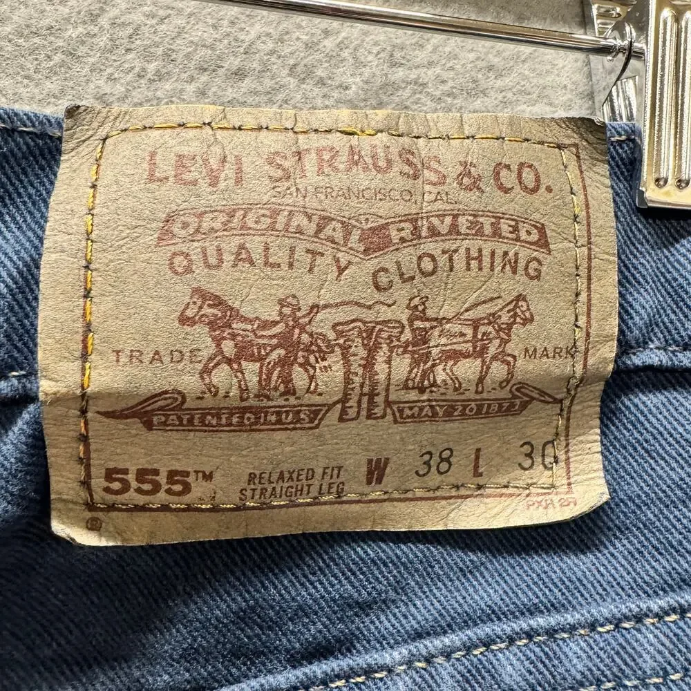 Levi's 555 Jeans Mens 38x30 (38x29 Actual) USA Orange Tab Indigo Blue VINTAGE - Picture 4 of 9